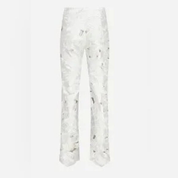 ILA Saint Rose-Embroidered Laser Cut-Crepe Straight-Leg Pant In White - Sz: 36 - Picture 2 of 5